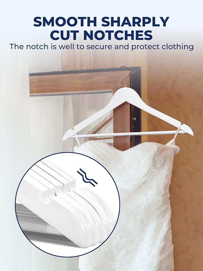 Smartor White Wooden Hangers 20 Pack, Solid Wood Coat Hanger for Closet, Heavy Duty Wood Hangers for Suits, Shirts, Dresses, with 360° Rose Gold Hook, Non Slip Pant Bar - Image 5