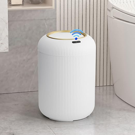 Automatic Motion Sensor Bathroom Trash Can with Lid, 3 Gallon Touchless Trash Bin, Smart Plastic Electric Garbage Cans Small White Wastebasket for Office, rv, Bedroom, Living Room by Onlcuk