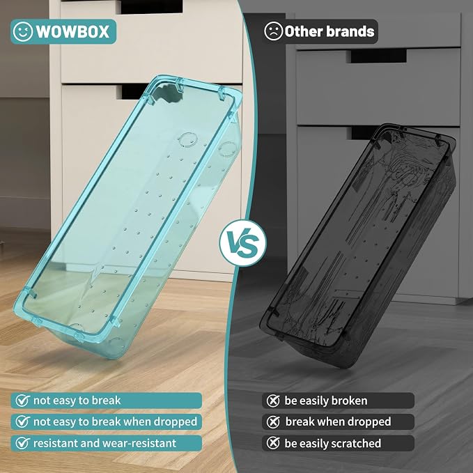 WOWBOX 16 PCS Plastic Drawer Organizer Set, 4 Sizes Desk Drawer Organization and Storage Containers for Makeup, Cosmetics, Jewelry and Gadgets in Kitchen, Bathroom, Bedroom, Office, Clear Sea Blue - Image 4