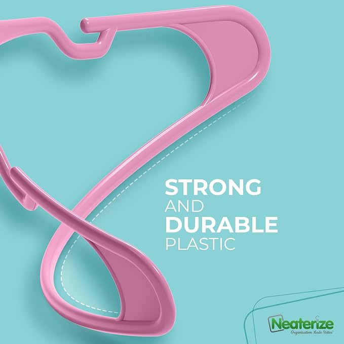 NEATERIZE Clothes Hangers Plastic 50 Pack for Adults - Plastic Hangers, The Perfect Coat Hanger and Space Saving Clothes Hangers for Closet, Percheros Ganchos para Colgar Ropa Hangars - Pink Hangers - Image 6