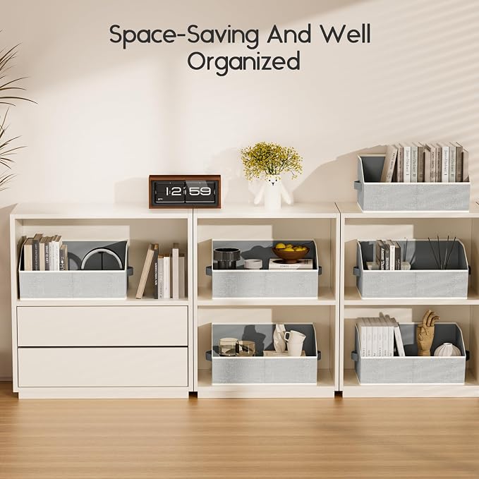Homsorout Large Closet Organizers and Storage Bins - 6 Pack Trapezoid Storage Baskets for Shelves, Foldable Fabric Baskets with Handles Ideal for Closet, Basket, Wardrobe and Shelf Storage, Light Grey - Image 7