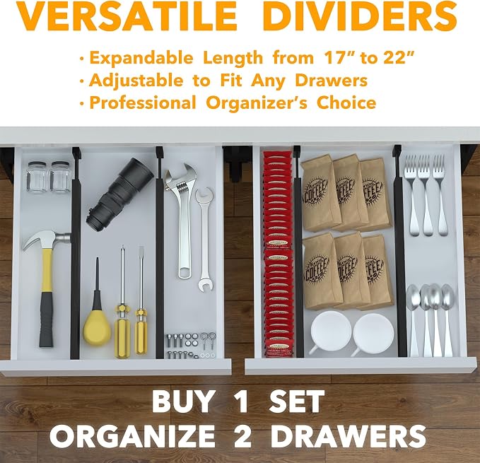 SpaceAid 4 Pack Bamboo Drawer Dividers with Labels, Kitchen Adjustable Drawer Organizers, Expandable Organization for Home Clothes Dressers (17-22 in, Black) - Image 5