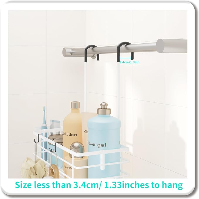 HapiRm Hanging Shower Caddy Organizer - No Drilling Shower Shelves with Hooks and Toothbrush Holder, Rustproof 304 Stainless Steel Bathroom Organizer - White - Image 5