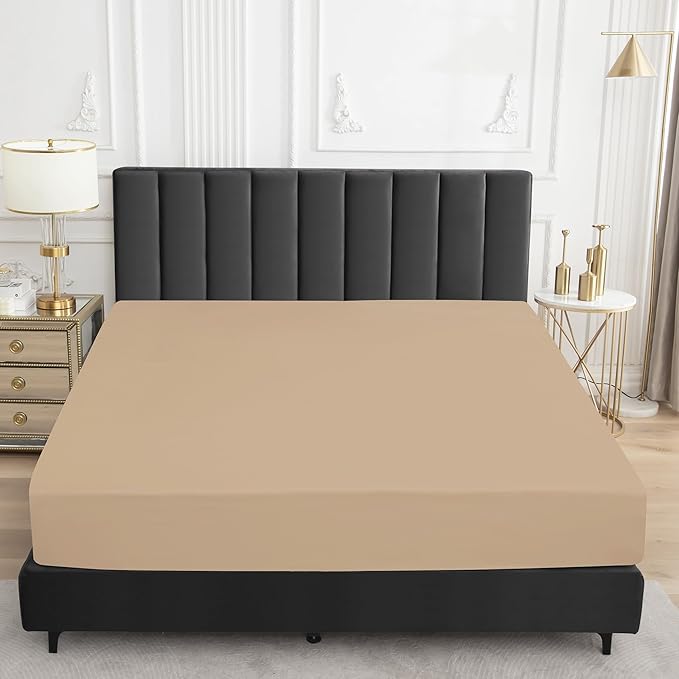 Sufdari Queen Size Mattress Protector,Waterproof Mattress Protector,Fitted Sheet Style Mattress Cover with 18" Deep Pocket,Washable and Comfortable-Light Tan,Queen