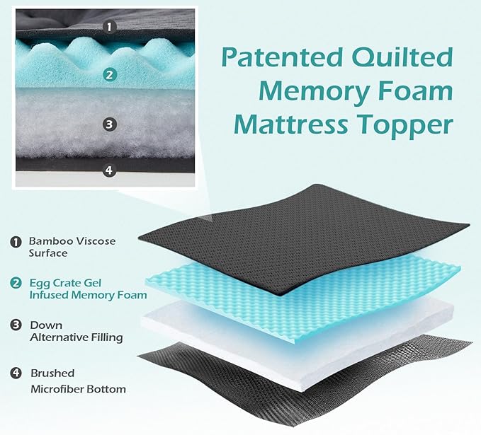 Hansleep California King Mattress Topper Memory Foam, California King Foam Mattress Topper Viscose Derived from Bamboo, Cal King Size Bed Mattress Pad Cover for Back Pain Relief, 72" x 84", Charcoal