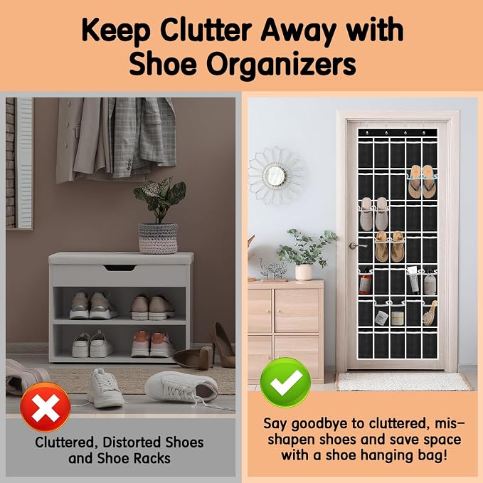 Kotkn 35 Compartment Over The Door Storage - Breathable Mesh Hanging Organizer with Large Pockets, Space Saving Design for Men & Women's Footwear, Closet, Bedroom- Black (Black, 35-Pocket) - Image 7