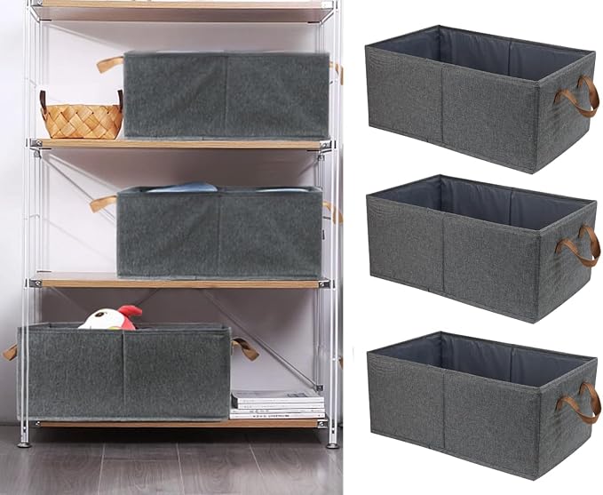 Fordonral Pack of 3 Large Capacity Storage Bins Closet Organizer System, Sturdy Foldable Storage Boxes for Organizing Clothing, Sheets, Toys, Books - Shelf Organizer Shelves Basket Storage Bin - Image 7