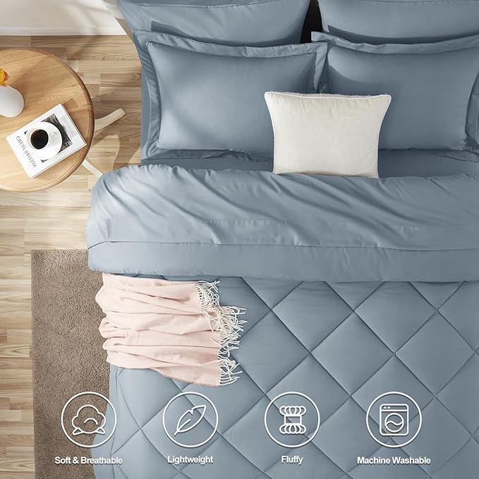 CozyLux Twin Comforter Set with Sheets Dusty Blue - 5 Pieces Bed in a Bag Twin, All Season Bed Set for Girls and Boys, Bedding Set with Down Alternative Comforter, Sheets, Pillowcase & Sham