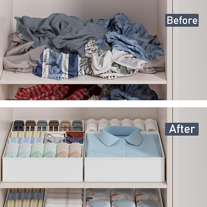 DIMJ Drawer Organizer Clothes Storage - 18 Pack Baby Dresser Organizer for Nursery, Foldable Closet Drawer Organizer Bins for Bedroom Organization, Fabric Storage Dividers for Socks, Underwears, Bras - Image 6