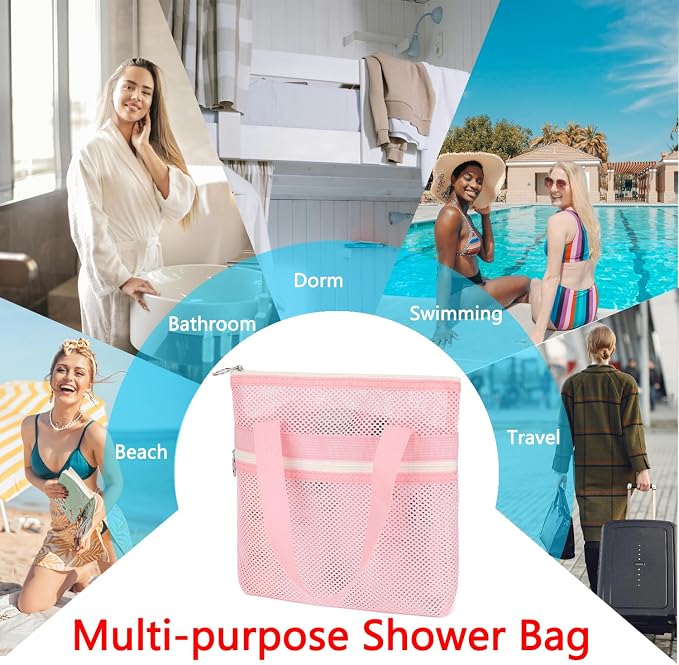 Fammart Mesh Shower Caddy Portable with Zipper & 2 Pockets - Quick Dry Shower Caddy Hanging for Travel Gym Camp Beach - Organizer Bag Bathroom Essentials for College Dorm - Image 7
