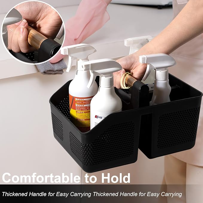 rejomiik Shower Caddy Portable with Bamboo Handle, Plastic Basket Cleaning Caddy Organizer Storage Tote for Bathroom, College, Dorm Room Essentials, Black - Image 5