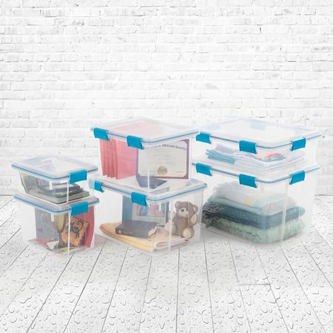 Sterilite 54 Qt Gasket Box, Stackable Storage Bin with Latching Lid and Tight Seal, Plastic Container to Organize Basement, Clear Base and Lid, 1-Pack - Image 6
