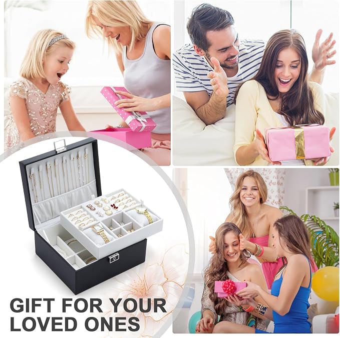 Jewelry Organizer Boxes for Women,Travel Jewelry Case, 2 Layers Removable Jewelry Box,Storage for Necklace, Bracelet, Earring,Rings,Jewelry Box Gifts for Women Girls - Image 6