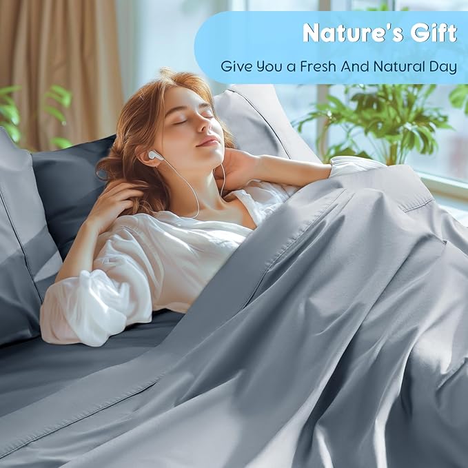 SONORO KATE 100% Egyptian Cotton Sheets Set - 1000 High Thread Count, Luxury 5-Star Hotel Sateen Bed Sheets, Soft, Breathable Long Staple Sheets, Fit up to 16" - 4 PC (French Blue,Queen)