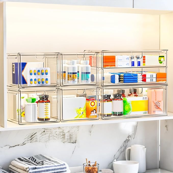 caktraie Acrylic Storage Drawers Set of 6, Clear Makeup Organizer, Plastic Organizer Bins for Beauty Supplies,Ideal for Vanity, Bathroom,Cabinet,Pantry Organization - Image 5