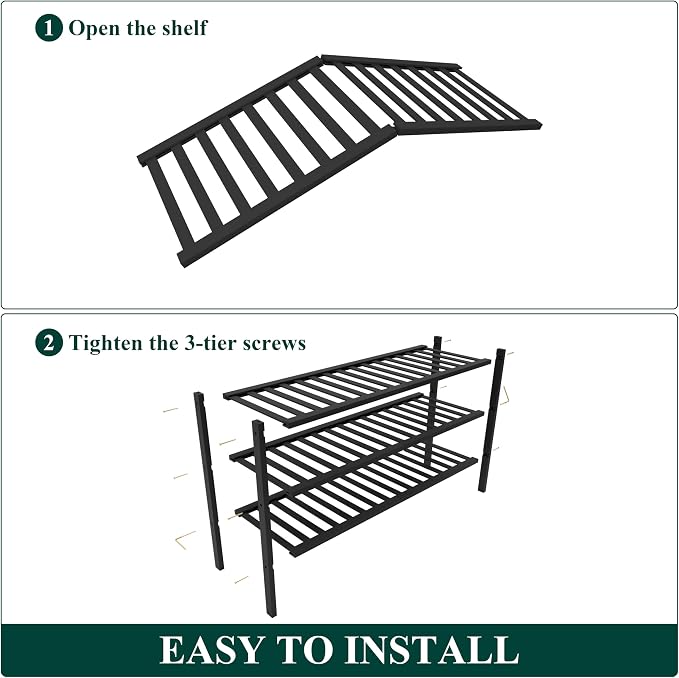 Smiry Bamboo Shoe Rack for Closet, 3 Tier Long Wooden Stackable Shoe Organizer, Free Standing Shoes Storage Shelf for Entryway, Front Door Entrance, Black - Image 4
