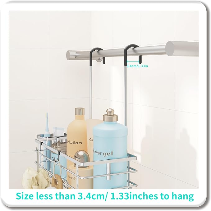 HapiRm Hanging Shower Caddy Organizer - No Drilling Shower Shelves with Hooks and Toothbrush Holder, Rustproof 304 Stainless Steel Bathroom Organizer - Silver - Image 5