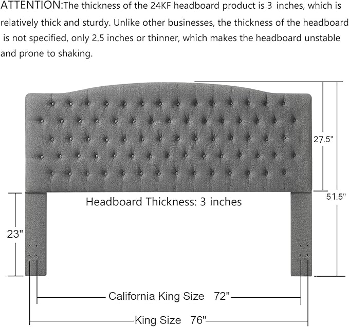 24KF Upholstered Tufted Button Linen Fabric Headboard,Comfortable Fashional Headboard King/CA King Size,Granite