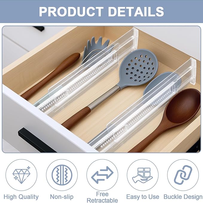 5 Pack Adjustable Drawer Dividers (12.3-18") 6" High Expandable Clear Drawer Dividers for Kitchen, Bedroom & Office Dresser Drawer Organizers for Clothes, Utensils and Baby Nursery Storage - Image 3