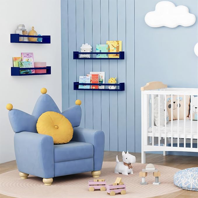 Forbena Wall Book Shelf Organizer for Kids Room Set of 4, Large Floating Book Shelves for Boy Nursery Wall Deocr, 24 Inches Wall Mount Bookshelf for Toddler Child Teen Boys Bedroom (Navy Blue) - Image 2