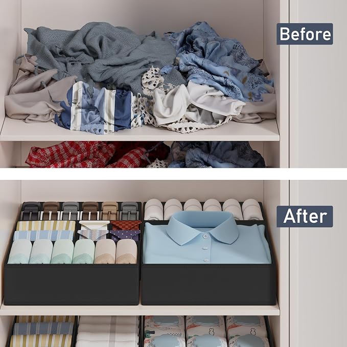 DIMJ Drawer Organizer Clothes Storage - 18 Pack Baby Dresser Organizer for Nursery, Foldable Closet Drawer Organizer Bins for Bedroom Organization, Fabric Storage Dividers for Socks, Underwears, Bras - Image 6