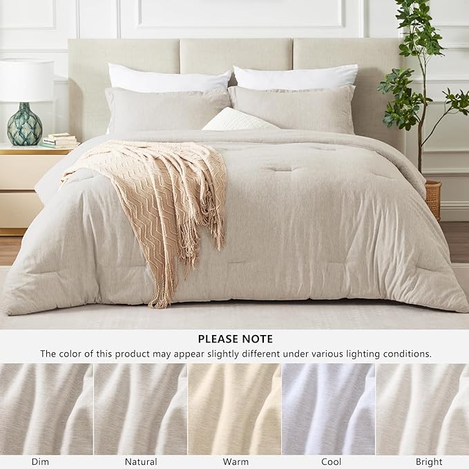 CozyLux California King Comforter Set - 3 Pieces Beige Soft Luxury Cationic Dyeing Cal King Size Bedding Comforter All Season, Breathable Lightweight Boho Bed Sets with 1 Comforter and 2 Pillow Shams