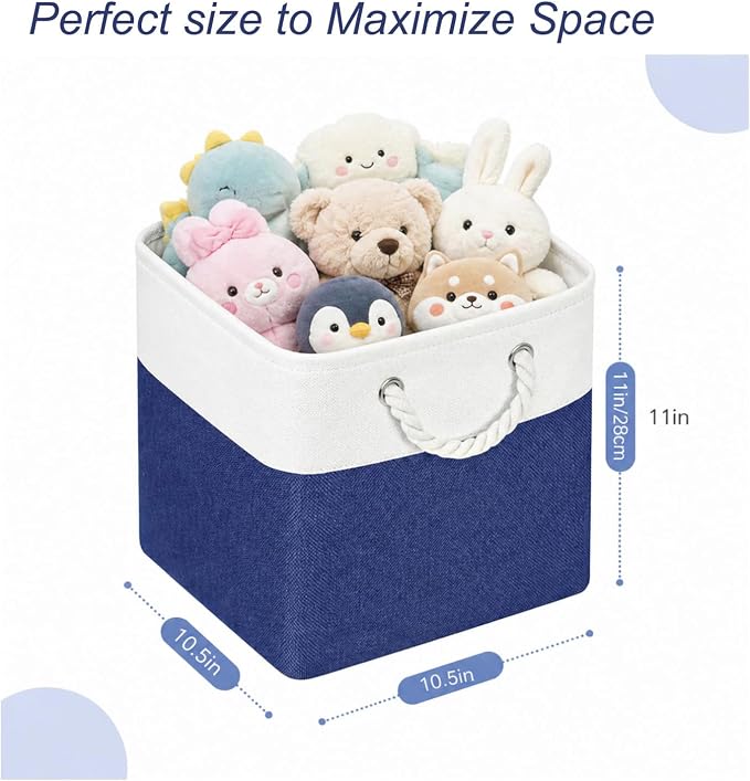 Cube Storage Bins, Collapsible Fabric Storage Cubes Bins, 11 Inch Cube Storage Bins with Handles, Foldable Storage Cubes (White/Navy, 6Pack) - Image 2