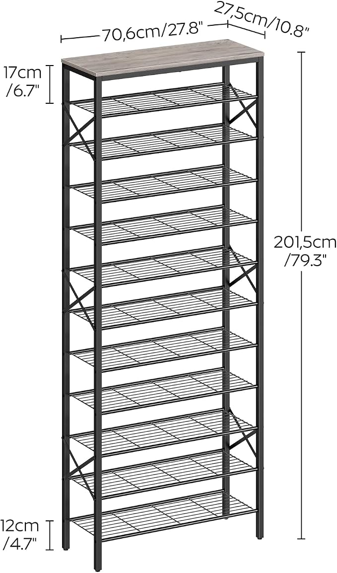 YATINEY 12 Tier Shoe Rack, Large Capacity Shoe Storage Organizer Holds 48 Pairs, Sturdy and Stable, for Entryway, Hallway, Closet, Dorm Room, Greige and Black SS12BG - Image 3