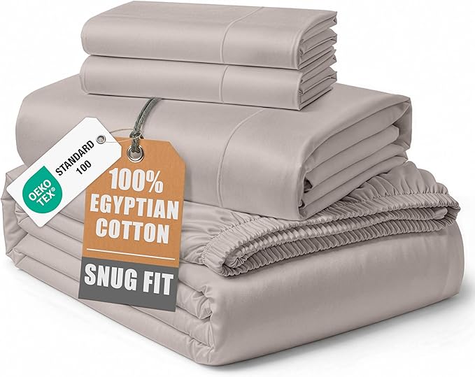 LANE LINEN 100% Egyptian Mercerized Cotton King Size Sheets Set, Eco Friendly No Pill Fade Resistant 15 Iinch Deep Pocket King Sheet Set - Nacreous Clouds