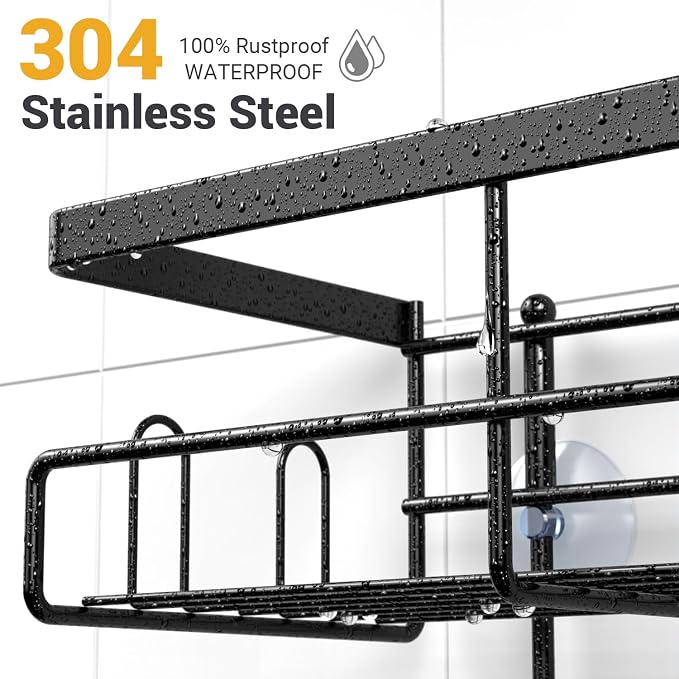 AKTECKE Shower Caddy Hanging Bathroom Organizer: Rustproof Shelf for Inside Shower - No Drilling Racks Over Showerhead - Bath Shelves for Shampoo Soap - Image 3