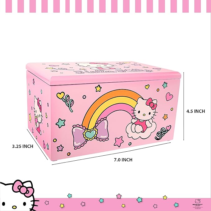 Hello Kitty Jewelry Box with Tray and Storage Official License, Pink Jewelry Box, Wood Jewelry Organizer, Sanrio Gifts (Pink) - Image 5