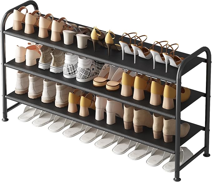 INGIORDAR Shoe Rack 3 Tier Long Storage Organizer Wide Metal Shoe Shelf for Closet Entryway Black by INGIORDAR
