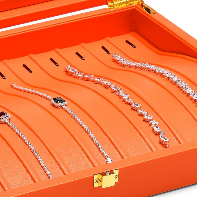 Oirlv Premium Leather Necklace Bracelet Organizer Tray with Acrylic Lid Jewelry Display Case Drawer Insert Jewelry Organizer for women - Image 4