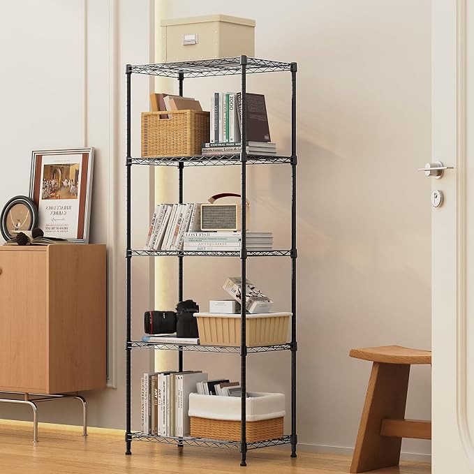 M MZG 1250 lbs 5 Tier Shelf Metal Storage Shelves Wire Rack Closet Organizers with Wheel for Garage Kitchen Bathroom Laundry Black 13.7" D x 23.6" W x 62.4" H - Image 2