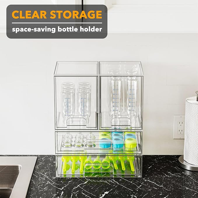SpaceAid Bottle Storage Organizer Baby - Acrylic Bottles Station Organizer Container, Stackable Clear Drawers for Countertop, Vanity, Bathroom, Cabinet, Pantry Organization, 4 Pack, 2M2L, 14.4" H - Image 5