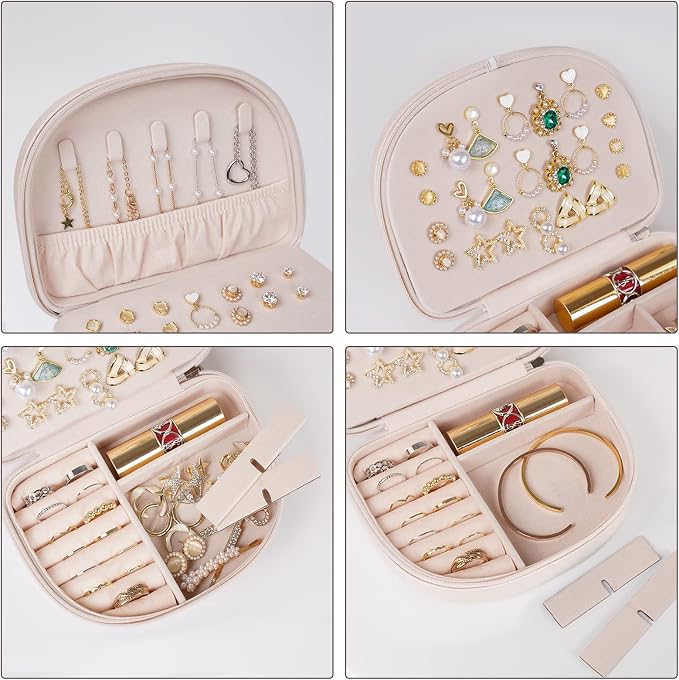 ProCase Travel Size Jewelry Box, Medium Portable Seashell-Shaped Jewelry Case, 2 Layer Jewelry Organizer in PU Leather for Women -Champagne - Image 3