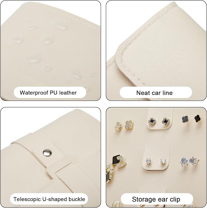 LAKE OF FIRE Earring Holder Organizer with Foldable Book Design Jewelry Book Organizer, Portable Pu Leather Travel Earring Case(Beige) - Image 3