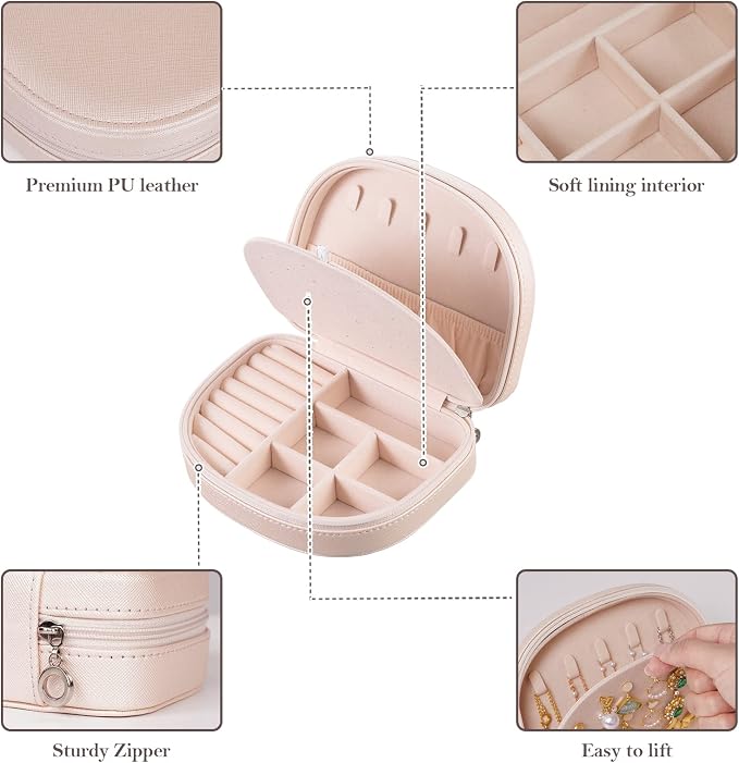 ProCase Travel Size Jewelry Box, Medium Portable Seashell-Shaped Jewelry Case, 2 Layer Jewelry Organizer in PU Leather for Women -Champagne - Image 6