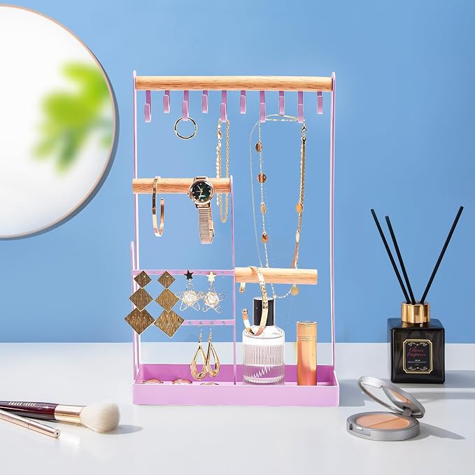ProCase Cute Jewelry Stand, Aesthetic Jewelry Organizer for Dresser Vanity, Jewelry Holder Display for Necklaces Earrings, Gifts for Teen Girls Women, Bedroom Dorm Decor -Medium, Purple - Image 2