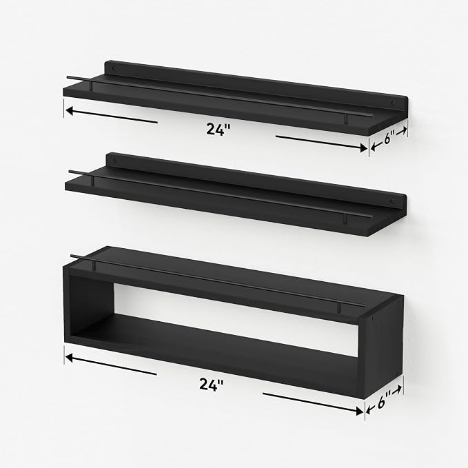 WOPITUES Floating Shelves for Wall 24 inch with Cube Shelf, Wall Shelves with Metal Rail for Decor, Bathroom Organizers and Storage, Over Toilet Shelves for Bathroom, Toilet Paper-Black - Image 3