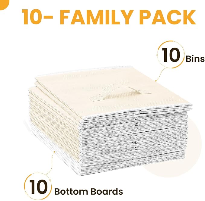 Criusia Large Storage Cubes, 13 Inch Cube Storage Bins for Shelves Closet Nursery Bedroom - 10 Pack Collapsible Storage Baskets with Handles - Fabric Bins for Organizing Clothes Blanket Toys (Beige) - Image 7