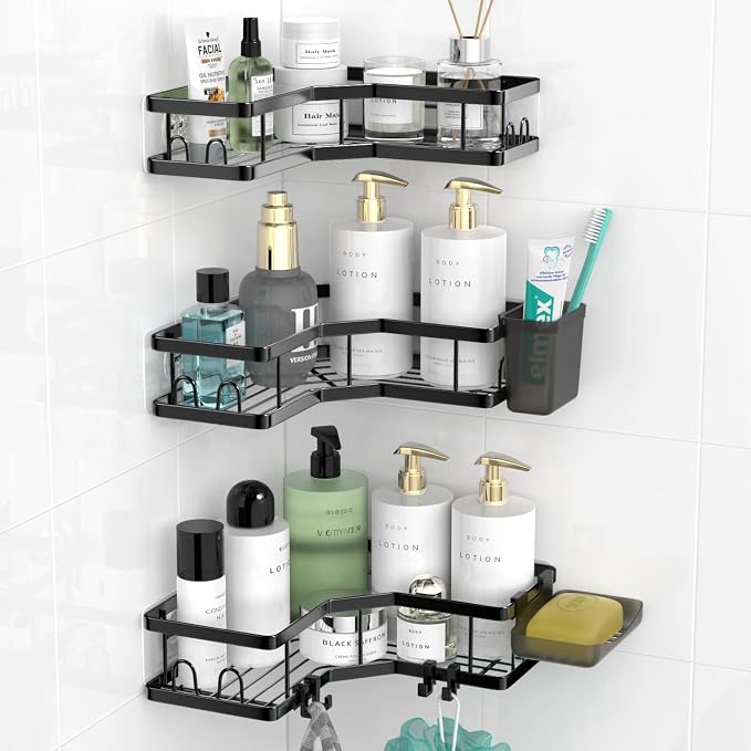 AKTECKE Corner Shower Caddy Bathroom Organizer: Stainless Steel Adhesive Shower Rack - 3Pack No Drilling Shower Shelf - Rustproof Bathtub Organizer by AKTECKE