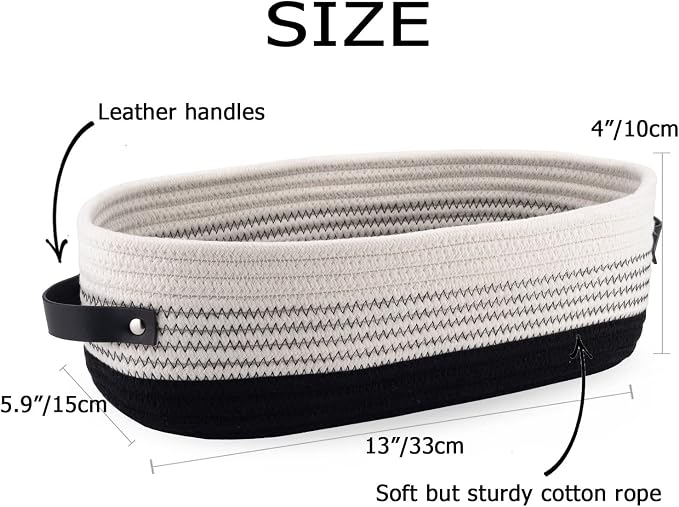 Cotton Rope Toilet Basket Bathroom Decor Baskets, Toilet Paper Holder Basket, Farmhouse Home Decor Organizing Small Baskets 13"x5.9"x4" Black - Image 2