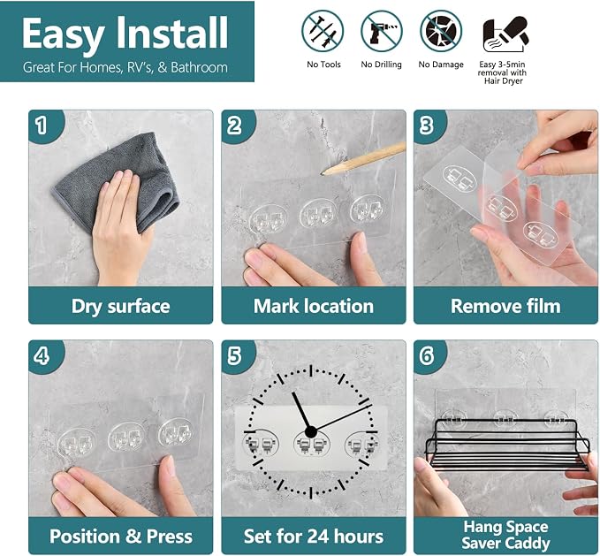 8 Pack Shower Caddy Adhesive Replacement, Strong Shower Shelf Adhesive Hooks for Corner Shelf Basket, Bathroom Rack, Kitchen Rack and Soap Holder - Image 5