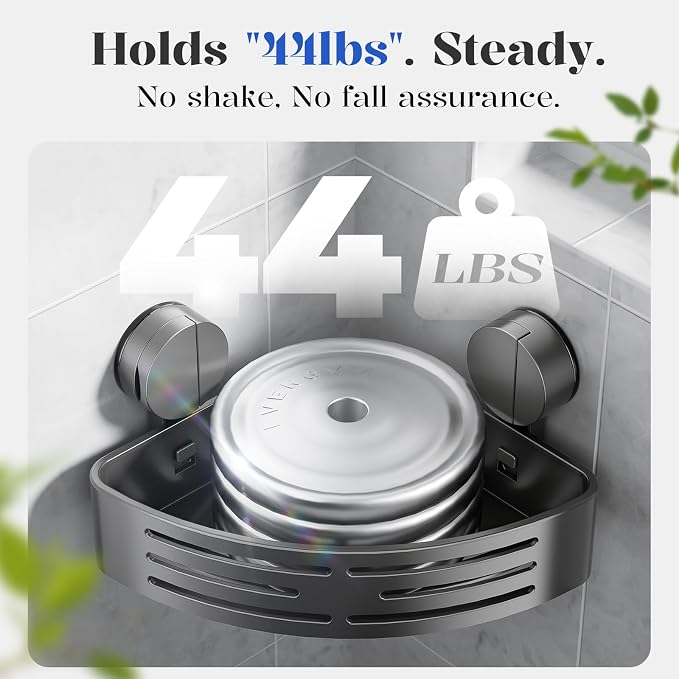 ONXE Suction Cup Shower Caddy,No Drilling Corner Shower Shelves Heavy Duty,Shower Organizer with Hooks,Rustproof Waterproof Space Aluminum Bathroom Storage,Home Accessories Decor - Image 3