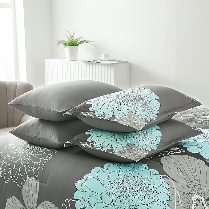 Yiran 7 Pieces Bed in a Bag Floral Comforter Set Green Flowers Bedding Set Soft Microfiber King Boho Comforter Sets with 1 Comforter 1 Flat Sheet 1 Fitted Sheet 2 Pillowshams and 2 Pillowcases