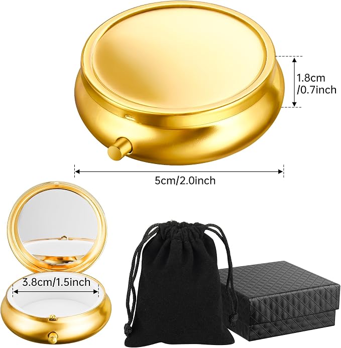 Mini Travel Jewelry Box with Built-In Mirror, Ultra-Portable Jewelry Holder for Rings, Necklaces, Earrings, Pills, Tea Bags, Small Accessories, Press-to-Open Multifunctional Storage (Gold) - Image 7