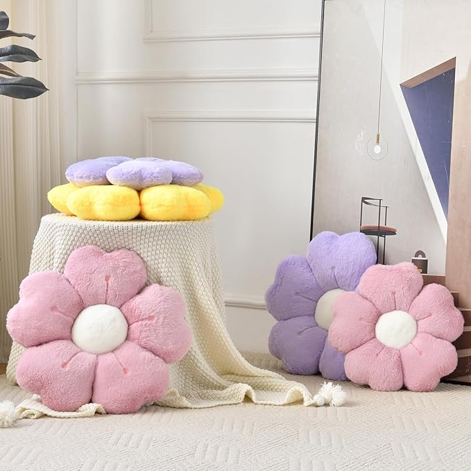 Flower Pillow, Flower Shaped Pillow Decorative Throw Pillows for Bed Couch, Cute Daisy Pillow Dorm Decor Floor Seating Cushion (Light Purple, 15 Inches)