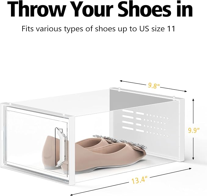 SEE SPRING X-Large Shoe Storage Box Fit Size 11, Clear Plastic Stackable Shoe Organizer for Closet, Space Saving Sneaker Shoe Rack Containers Bins Holders for Entryway, 12 Pack Clear - Image 4