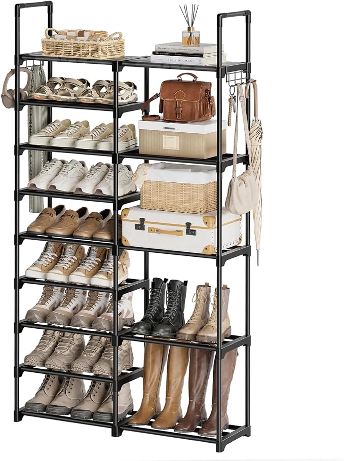 WOWLIVE 9 Tiers Shoe Rack Shoe Storage Shoe Organizer 30-35 Pairs Shoe Tower Unit Shelf Durable Metal Pipes with Plastic Connectors Stackable Cabinet Black(SSS2B9) by WOWLIVE
